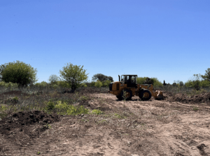 Limpieza parcial y traza de calles con cargadora frontal.
